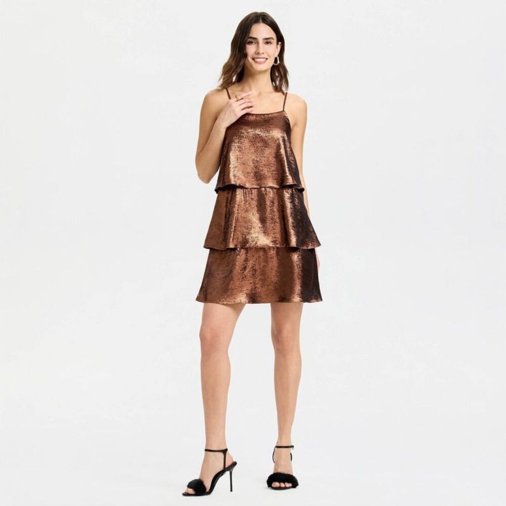 a new day Bronze Metallic Tiered Strapless Mini Dress